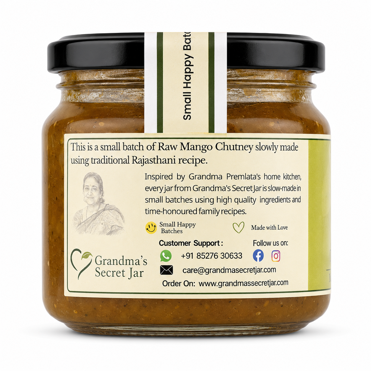 Grandma's Secret Jar Raw Mango Chutney (325 g)| Khatti Meethi Kachche Aam ki Chutney | Small Batch | Handmade | No Chemical Preservatives | Kids' Favorite