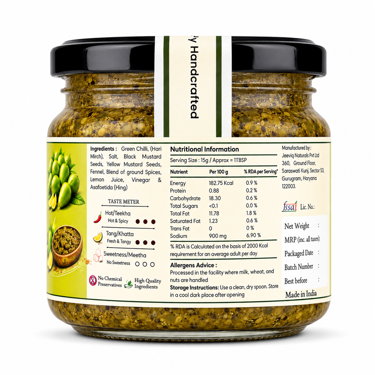 Grandma's Secret Jar No Oil Hari Mirch Achaar (275g) | Green Chilli Pickle in Lemon Juice | Traditional Rajasthani Pickle | Small Batch Handmade | No Artificial Preservatives