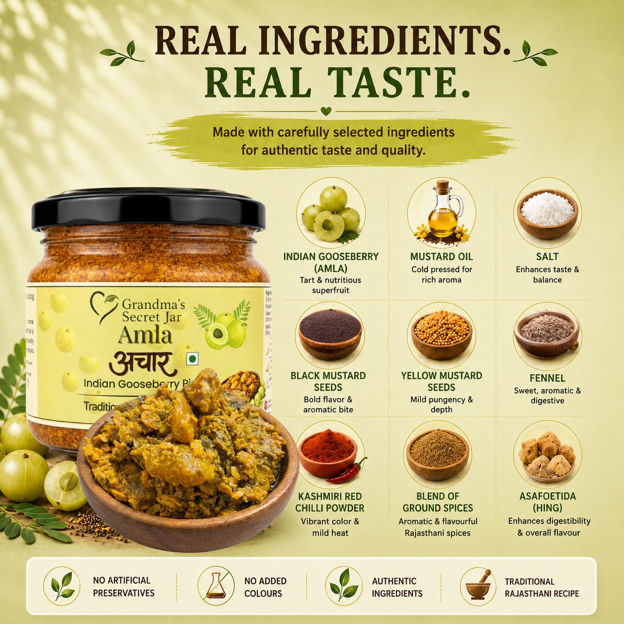 Grandma's Secret Jar Amla pickle (300 g) | Amla Achaar | Gooseberry Pickle | Small Batch | Mustard Oil | No Chemical Preservatives | Traditional Rajasthani Recipe