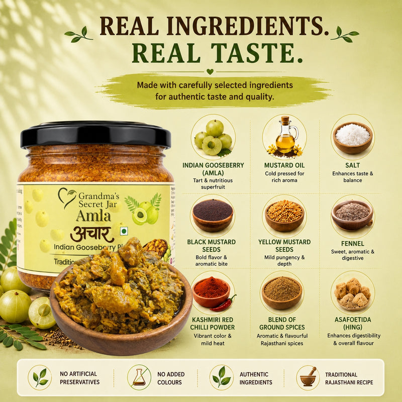 Grandma's Secret Jar Amla pickle (300 g) | Amla Achaar | Gooseberry Pickle | Small Batch | Mustard Oil | No Chemical Preservatives | Traditional Rajasthani Recipe