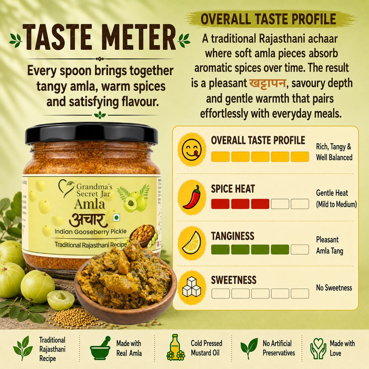 Grandma's Secret Jar Amla pickle (300 g) | Amla Achaar | Gooseberry Pickle | Small Batch | Mustard Oil | No Chemical Preservatives | Traditional Rajasthani Recipe