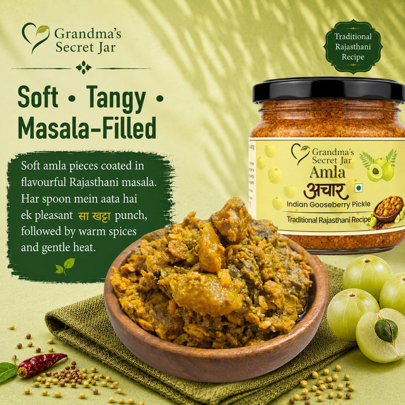 Grandma's Secret Jar Amla pickle (300 g) | Amla Achaar | Gooseberry Pickle | Small Batch | Mustard Oil | No Chemical Preservatives | Traditional Rajasthani Recipe