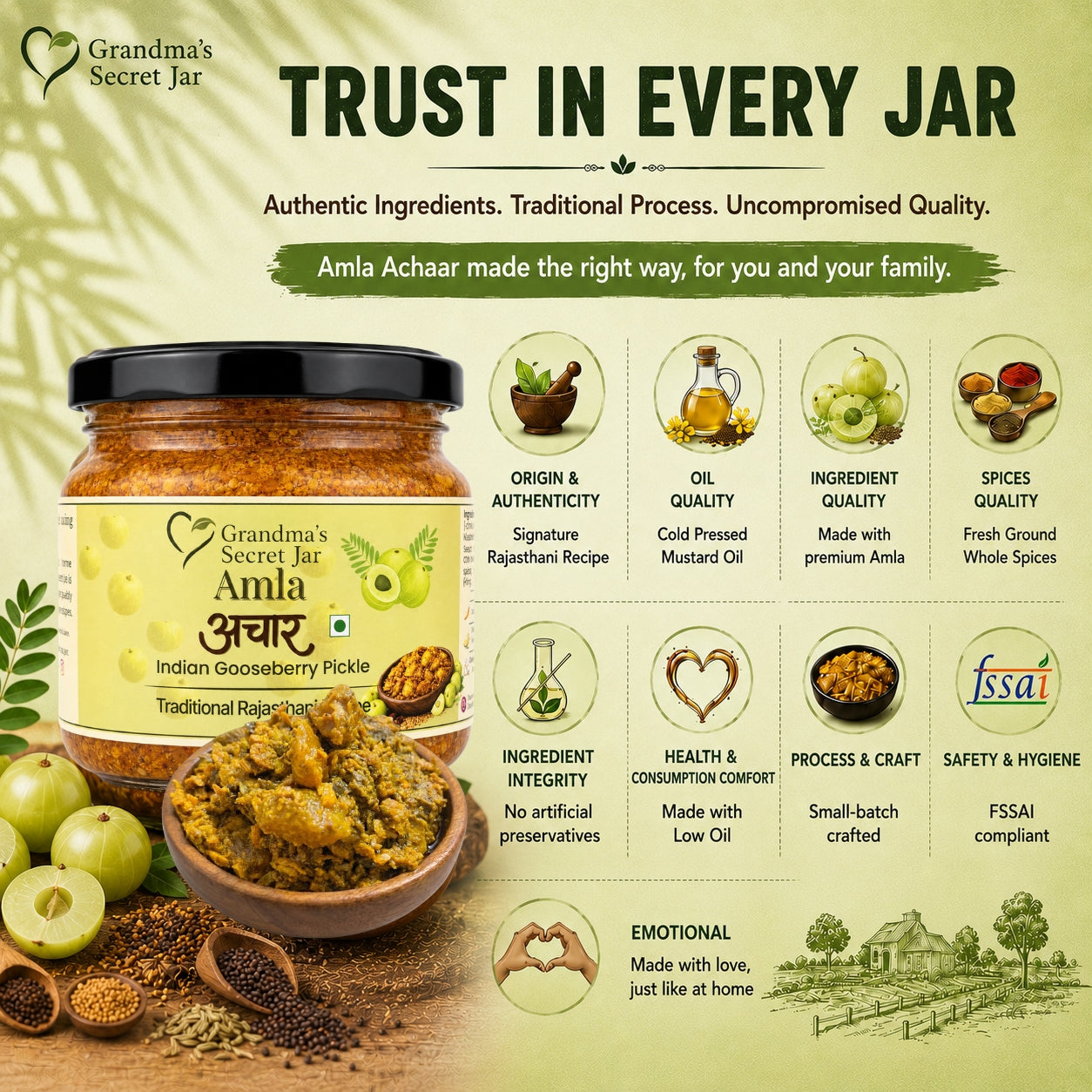 Grandma's Secret Jar Amla pickle (300 g) | Amla Achaar | Gooseberry Pickle | Small Batch | Mustard Oil | No Chemical Preservatives | Traditional Rajasthani Recipe