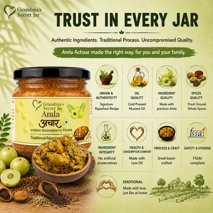 Grandma's Secret Jar Amla pickle (300 g) | Amla Achaar | Gooseberry Pickle | Small Batch | Mustard Oil | No Chemical Preservatives | Traditional Rajasthani Recipe