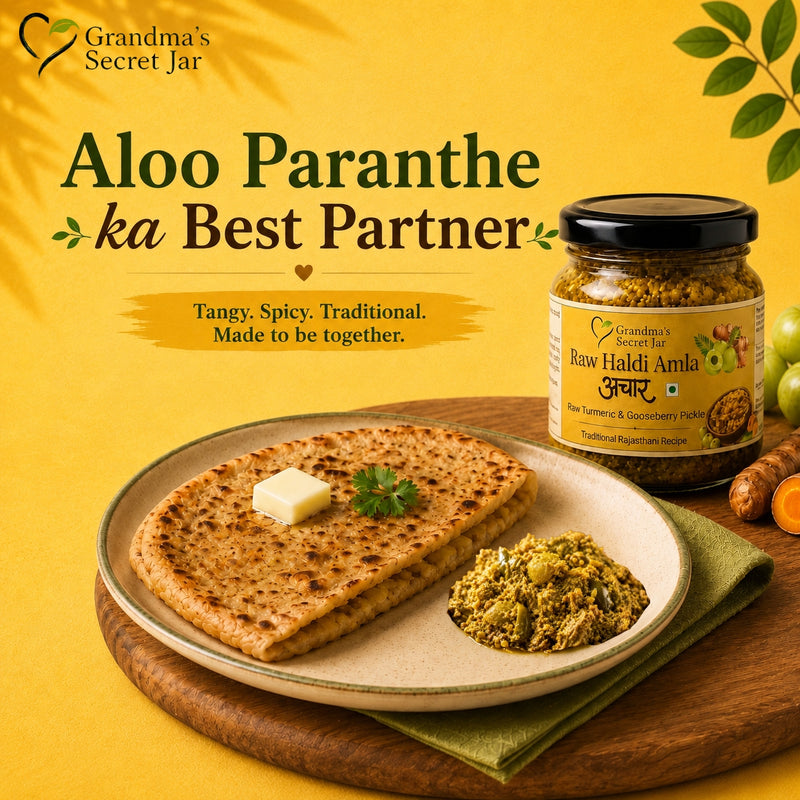 Grandma's Secret Jar Raw Turmeric and Amla pickle | Kachchi Haldi Amla Achaar | Small Batch | Mustard Oil | No Chemical Preservatives | Grandma's Signature Recipe | 300 g