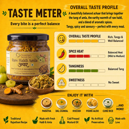 Grandma's Secret Jar Raw Turmeric and Amla pickle | Kachchi Haldi Amla Achaar | Small Batch | Mustard Oil | No Chemical Preservatives | Grandma's Signature Recipe | 300 g