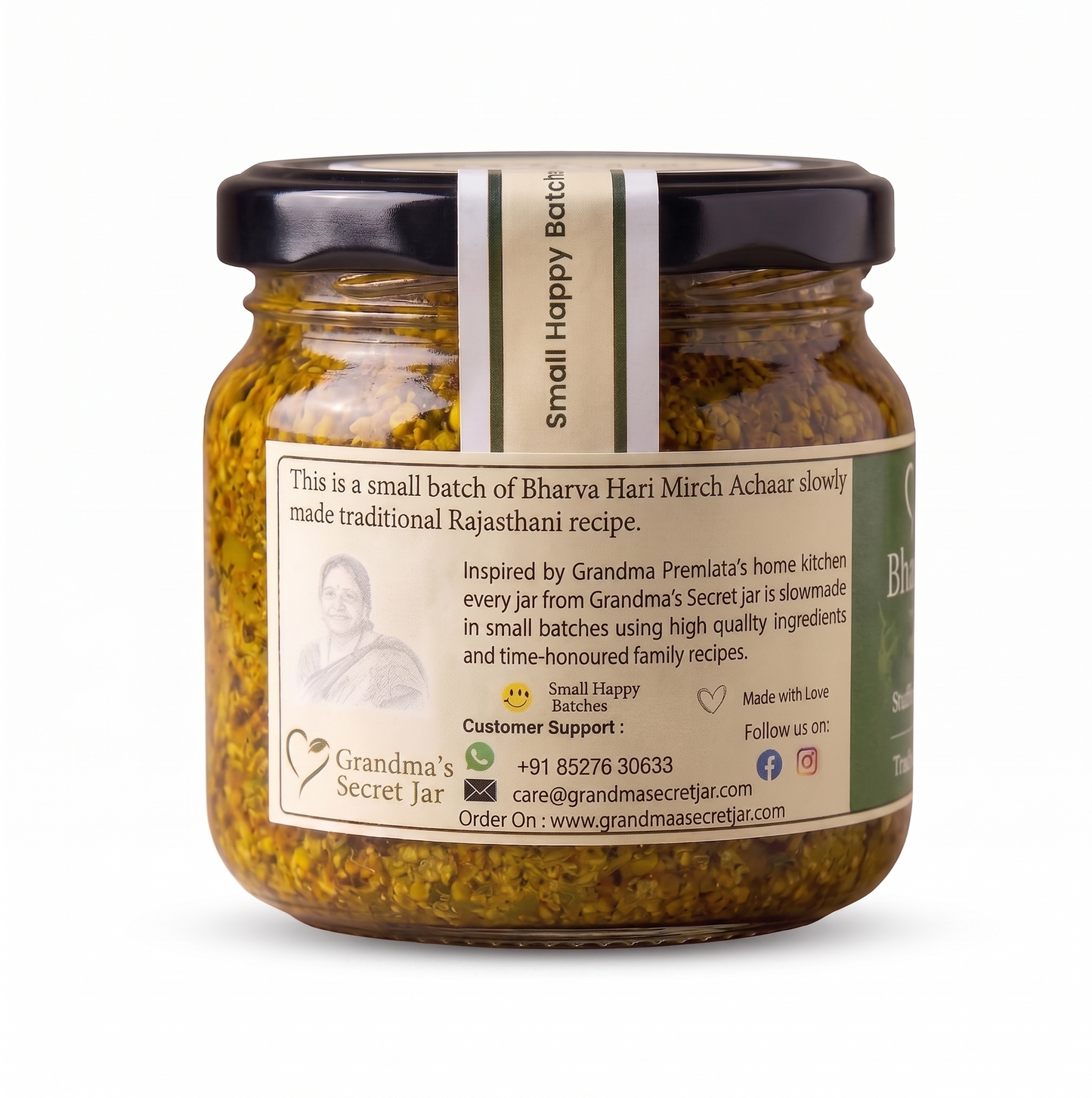 Grandma's Secret Jar Stuffed Green Chilli Pickle (300 g) | Bharvaan Hari Mirch Achaar | Small Batch | Mustard Oil | No Chemical Preservatives | Traditional Rajasthani Recipe