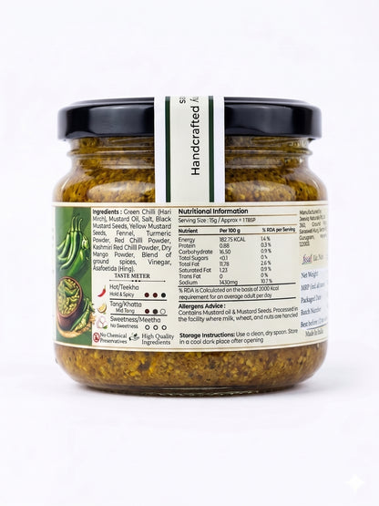 Grandma's Secret Jar Stuffed Green Chilli Pickle (300 g) | Bharvaan Hari Mirch Achaar | Small Batch | Mustard Oil | No Chemical Preservatives | Traditional Rajasthani Recipe