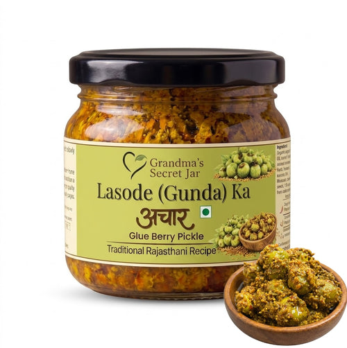 Grandma's Secret Jar Lasoda Gunda Pickle (300 g) | Lasode Ka Achaar | Gunda Achaar | Small Batch | Mustard Oil | No Chemical Preservatives | Traditional Rajasthani Recipe | 300g