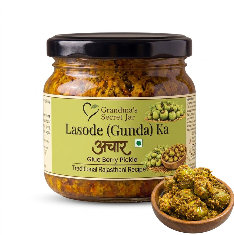 Grandma's Secret Jar Lasoda Gunda Pickle (300 g) | Lasode Ka Achaar | Gunda Achaar | Small Batch | Mustard Oil | No Chemical Preservatives | Traditional Rajasthani Recipe | 300g