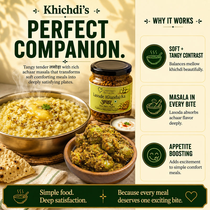 Grandma's Secret Jar Lasoda Gunda Pickle (300 g) | Lasode Ka Achaar | Gunda Achaar | Small Batch | Mustard Oil | No Chemical Preservatives | Traditional Rajasthani Recipe | 300g