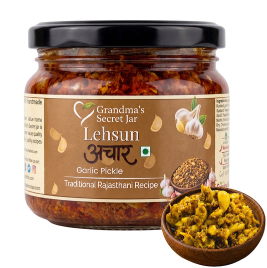 Grandma's Secret Jar Garlic Pickle (300 g) | Lehsun Ka Achaar | Small Batch | Mustard Oil | No Chemical Preservatives | Traditional Rajasthani Recipe