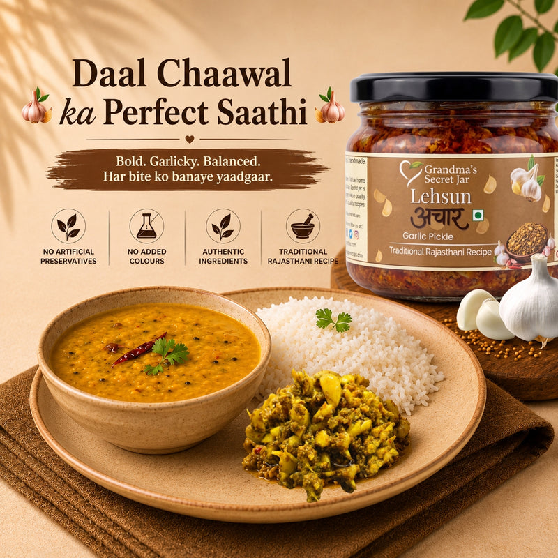 Grandma's Secret Jar Garlic Pickle (300 g) | Lehsun Ka Achaar | Small Batch | Mustard Oil | No Chemical Preservatives | Traditional Rajasthani Recipe