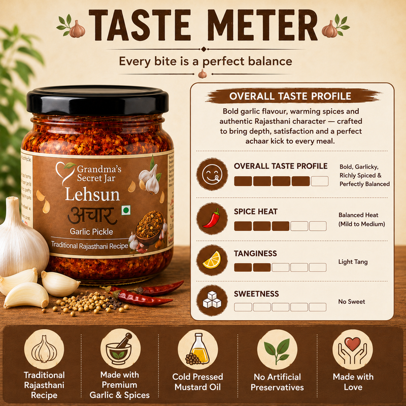Grandma's Secret Jar Garlic Pickle (300 g) | Lehsun Ka Achaar | Small Batch | Mustard Oil | No Chemical Preservatives | Traditional Rajasthani Recipe
