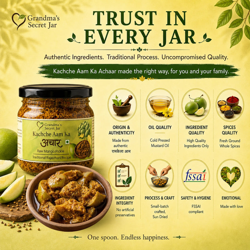 Grandma's Secret Jar Mango Pickle (325 g) | Kachche Aam ka Achaar | Small Batch | Mustard Oil | No Chemical Preservatives | Spicy and Tangy | Traditional Rajasthani Recipe