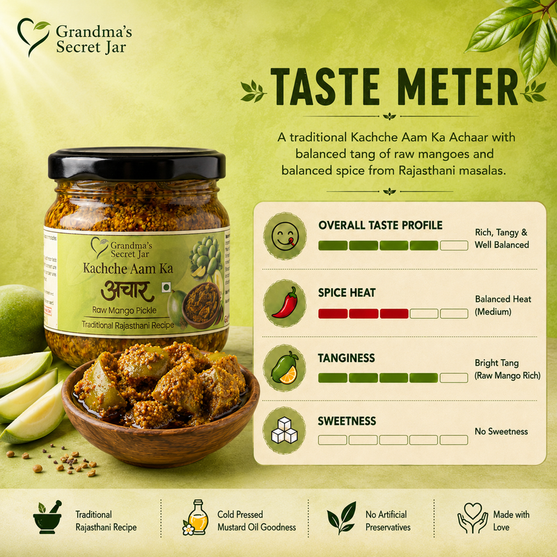 Grandma's Secret Jar Mango Pickle (325 g) | Kachche Aam ka Achaar | Small Batch | Mustard Oil | No Chemical Preservatives | Spicy and Tangy | Traditional Rajasthani Recipe