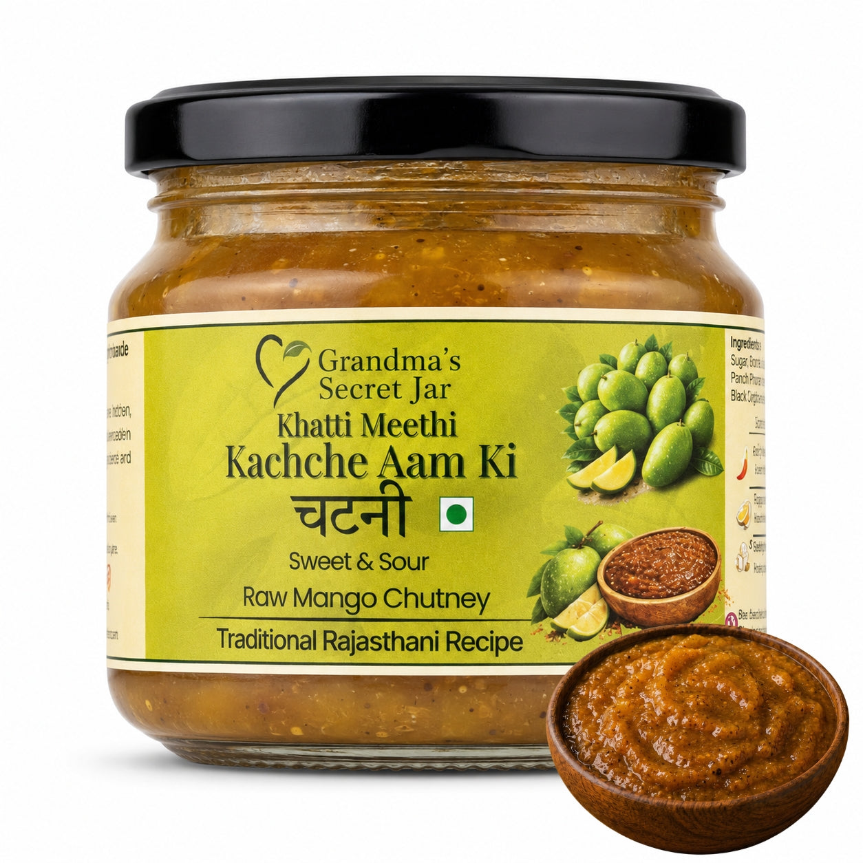 Grandma's Secret Jar Raw Mango Chutney (325 g)| Khatti Meethi Kachche Aam ki Chutney | Small Batch | Handmade | No Chemical Preservatives | Kids' Favorite