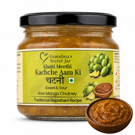 Grandma's Secret Jar Raw Mango Chutney (325 g)| Khatti Meethi Kachche Aam ki Chutney | Small Batch | Handmade | No Chemical Preservatives | Kids' Favorite