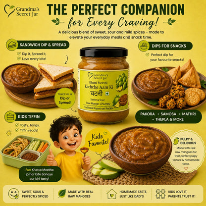 Grandma's Secret Jar Raw Mango Chutney (325 g)| Khatti Meethi Kachche Aam ki Chutney | Small Batch | Handmade | No Chemical Preservatives | Kids' Favorite