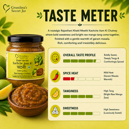 Grandma's Secret Jar Raw Mango Chutney (325 g)| Khatti Meethi Kachche Aam ki Chutney | Small Batch | Handmade | No Chemical Preservatives | Kids' Favorite