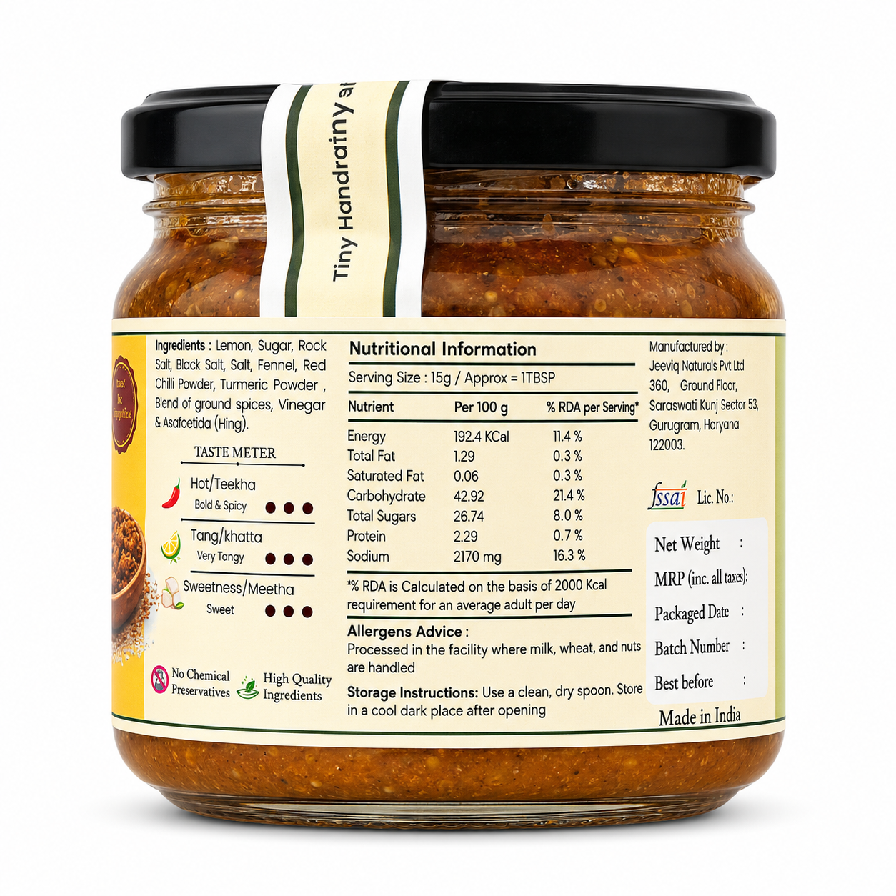 Grandma's Secret Jar Lemon pickle (350 g) | Khatta Meetha Nimbu Achaar | Aged to Perfection | Small Batch | Handmade | No Chemical Preservatives